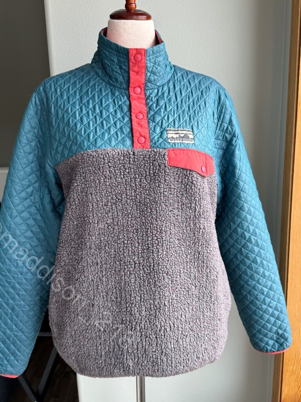 Patagonia Mixed Media Snap-T Pullover Large Crater Blue Sherpa Quilted Jacket L - Picture 2 of 15